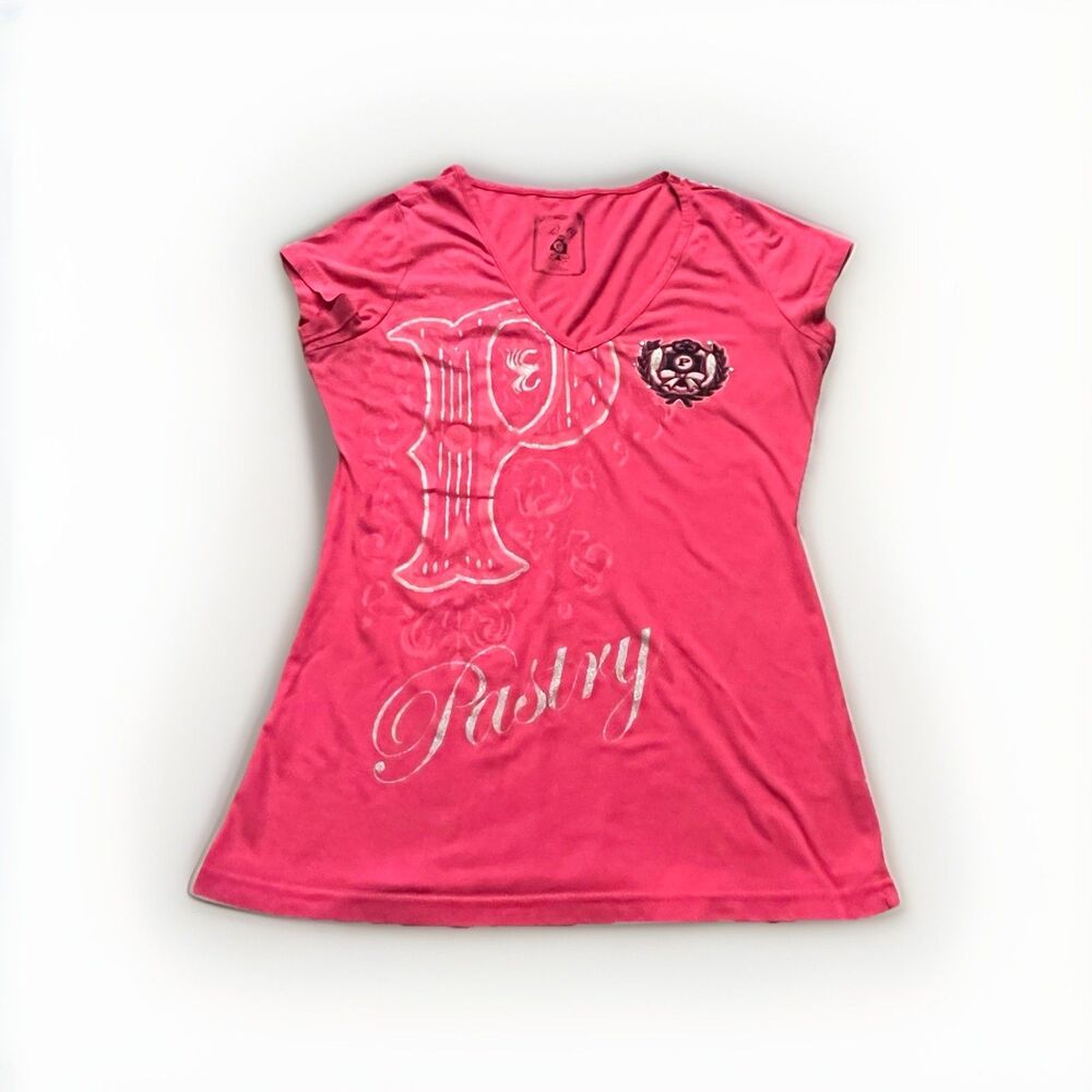 Rare Y2K Pastry Brand Simmons Babydoll Tee Size L Pink Preppy Skater shirt